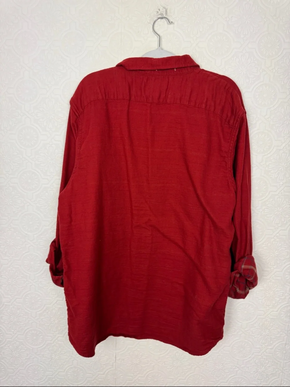 Banana Republic double Cloth Red Flannel Shirt XL‎ Plaid Lined Button Down